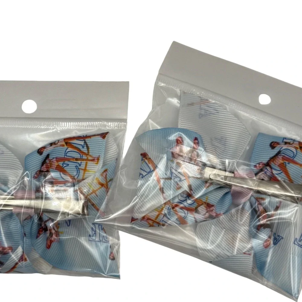 Kids Hair Bows Set Blue Ribbon‎ Clips with Sorority Alpha Kappa Alpha Theme
